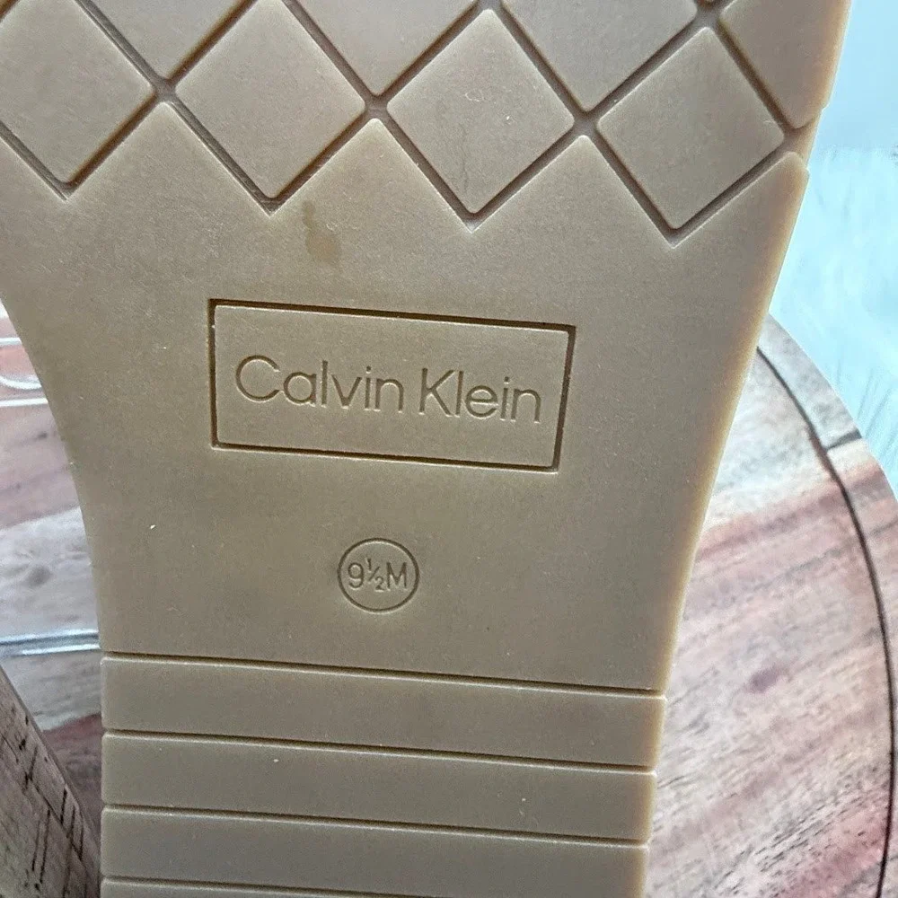Calvin Klein White Arzelia Leather Cork Platform‎ Slide Sandals Womens 9.5 M